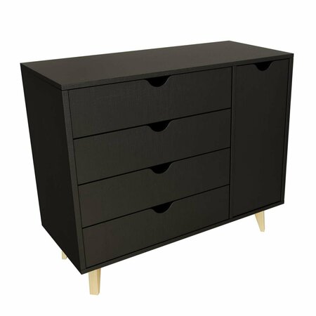 HOMEROOTS 35 in. Solid Wood Four Drawer Combo Dresser, Black 489583